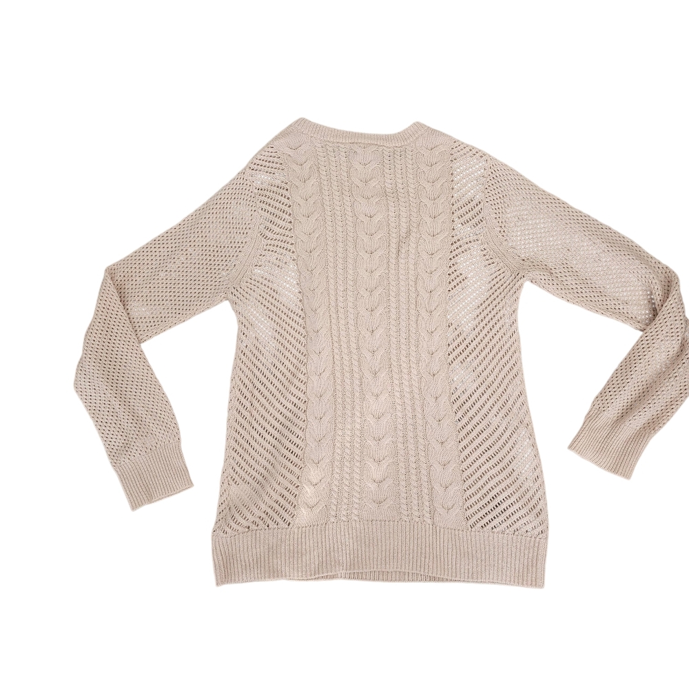 Paige Light Pink Merino Wool Blend Cableknit Sweater Small Lightweight - Picture 2 of 8
